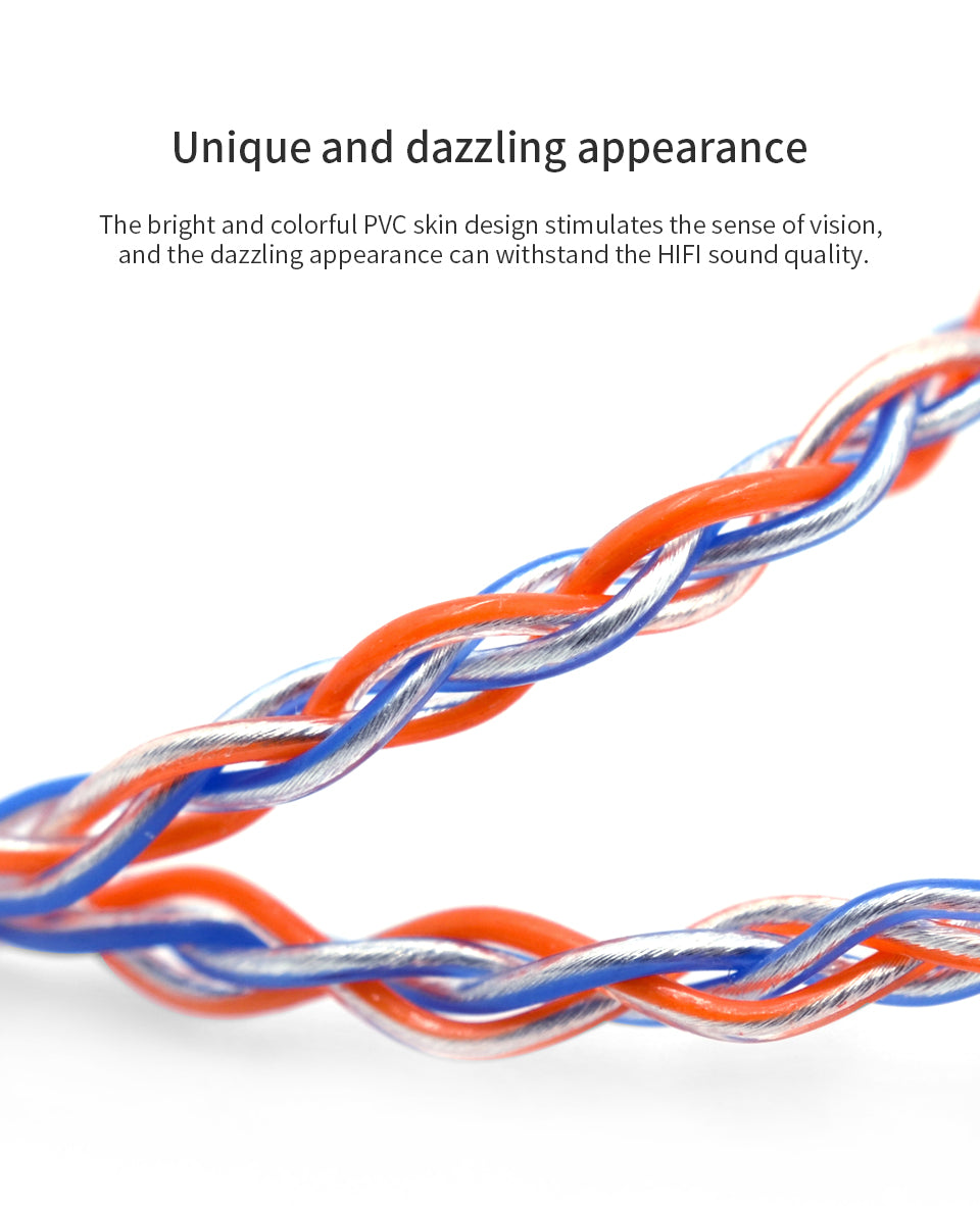 Silver-plated braided earphone cable close-up