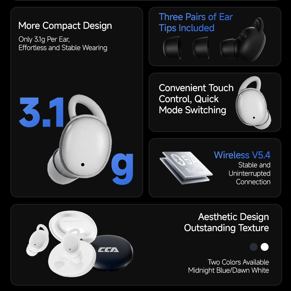 CCA-Sleep in-ear headphones compact design refined sound
