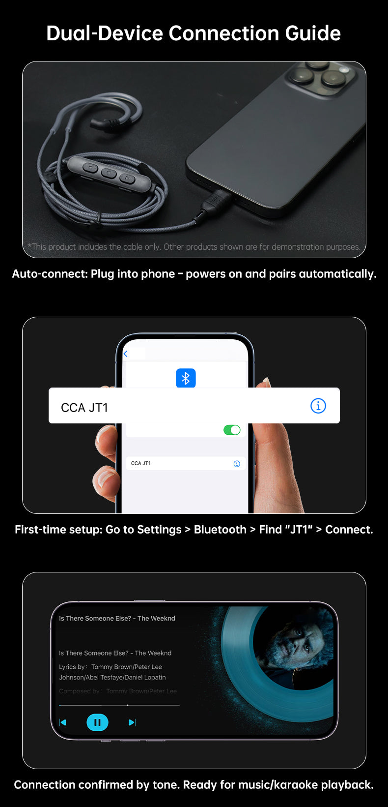 CCA JT1 dual-mode cable for karaoke and HiFi listening