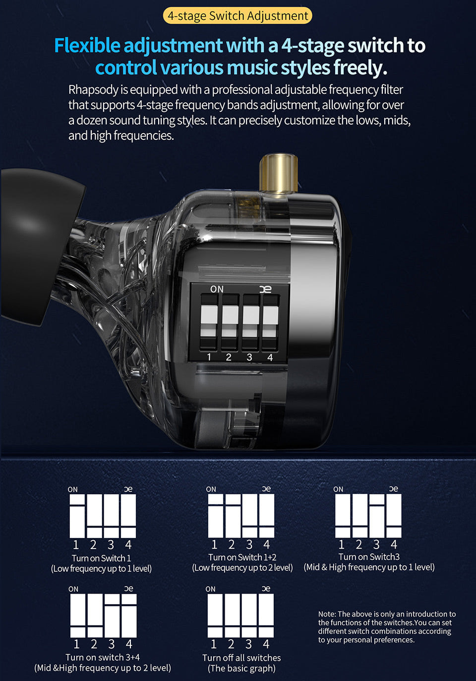 4-stage tuning switch, customizable sound