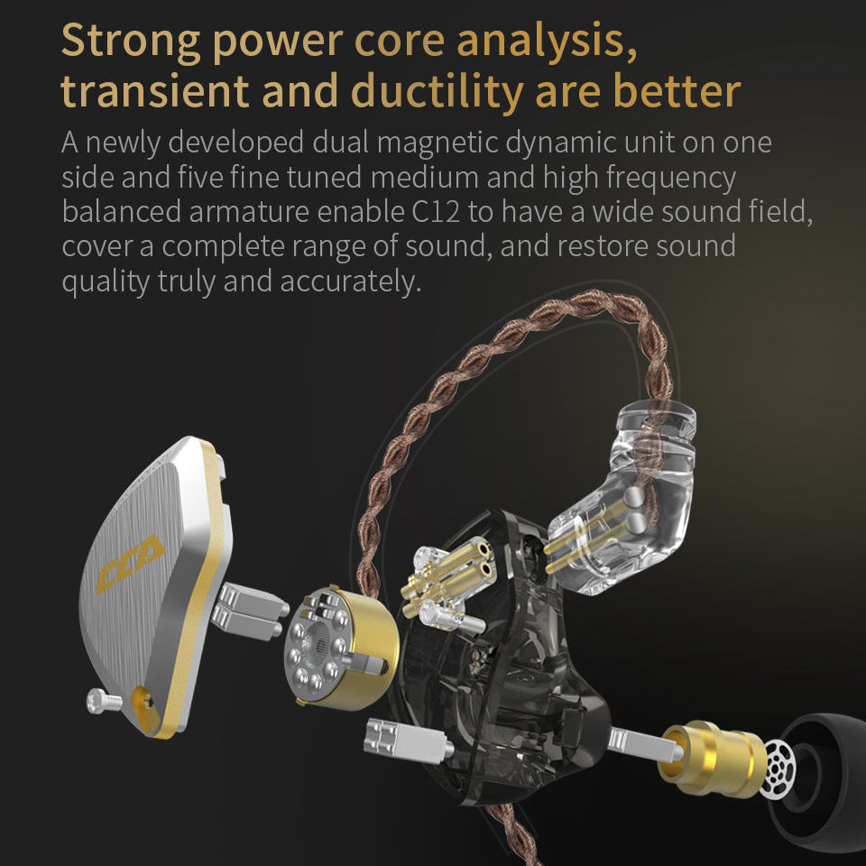 CCA C12 2-pin detachable cable in-ear monitors with upgrade support