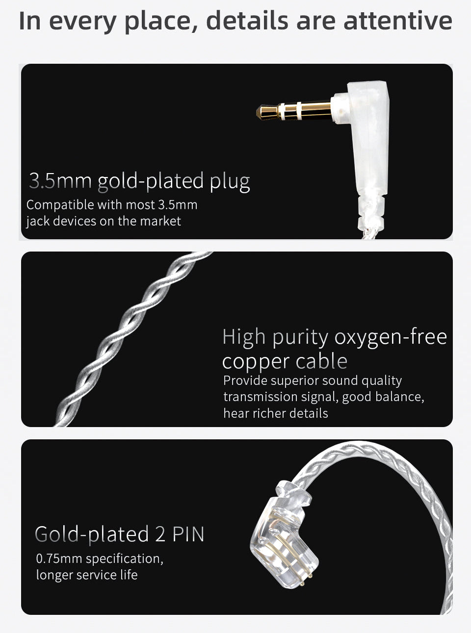 Premium detachable cable IEM earphones with stable signal transmission