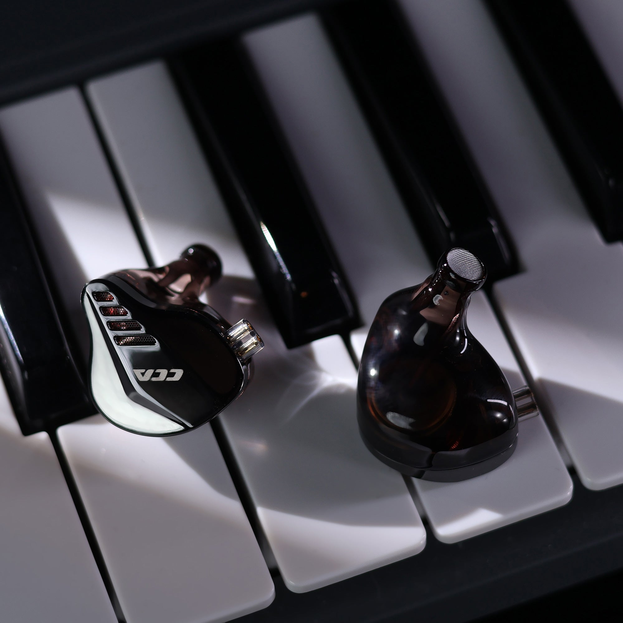 CCA Pianist black and white piano-inspired IEM design