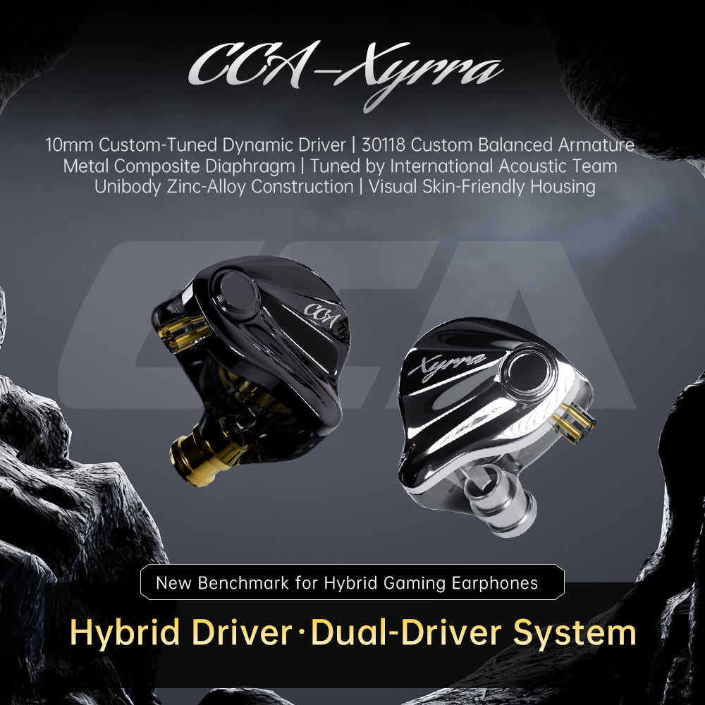 CCA Xyrra hybrid gaming IEM with metal shell, dual driver sound