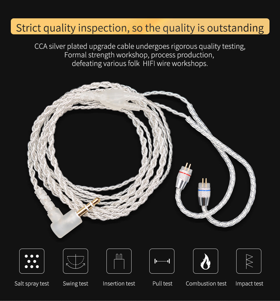 CCA silver-plated earphone upgrade cable for improved sound clarity