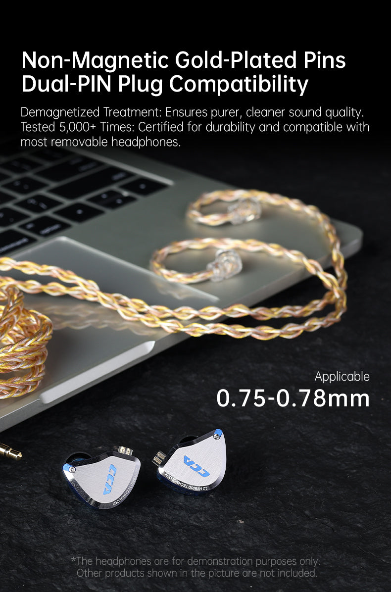 Detachable dual-pin headphone cable gold-plated pins
