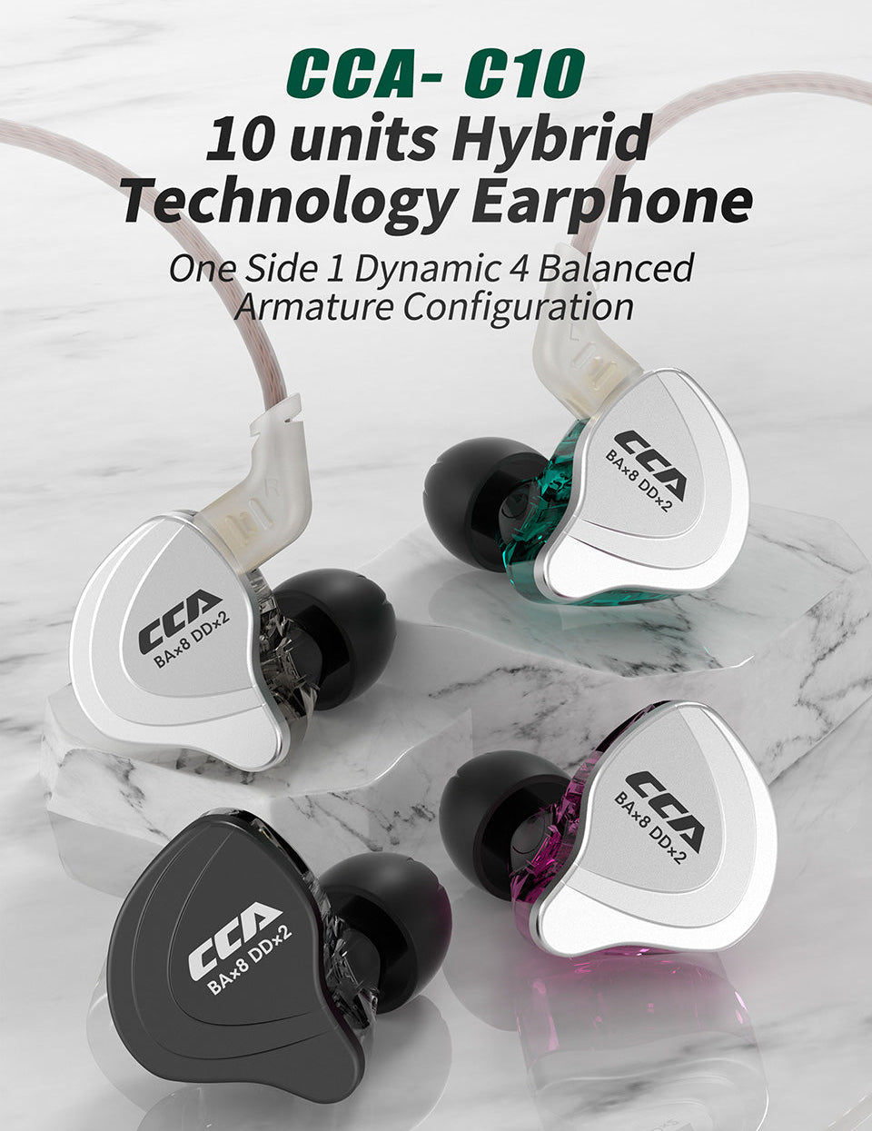 CCA C10 in-ear, stylish design, immersive audio