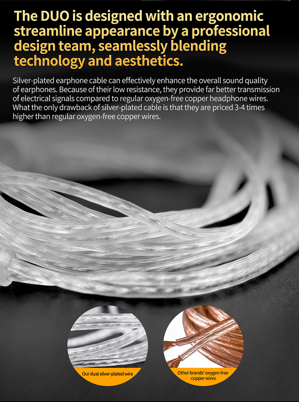 CCA DUO professional in-ear monitors silver-plated cable