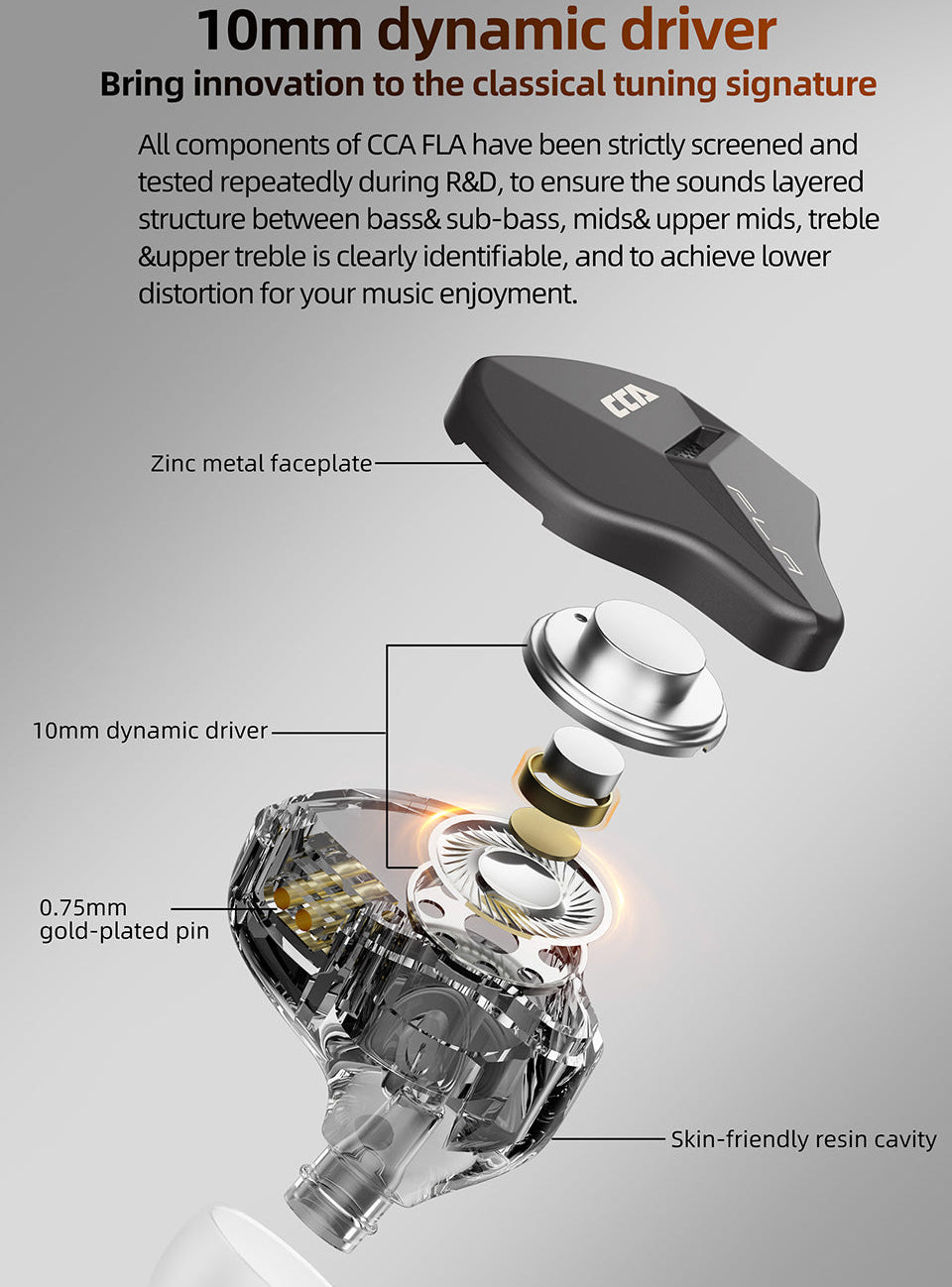 CCA FLA 10mm dynamic driver HiFi earphones