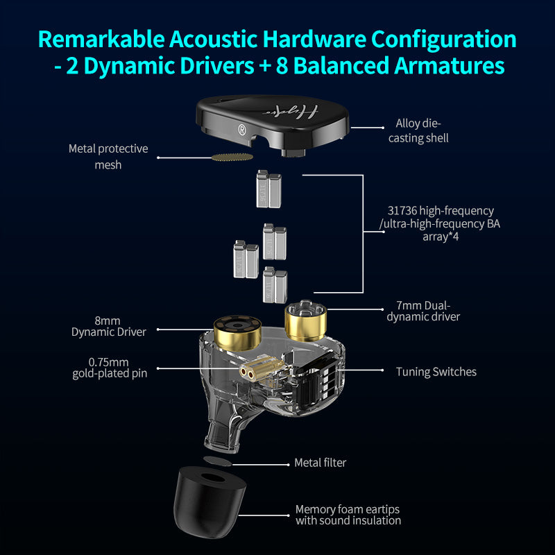 CCA Hydro 2DD+8BA Hybrid IEMs | Hi-Fi In-Ear Monitors with 4