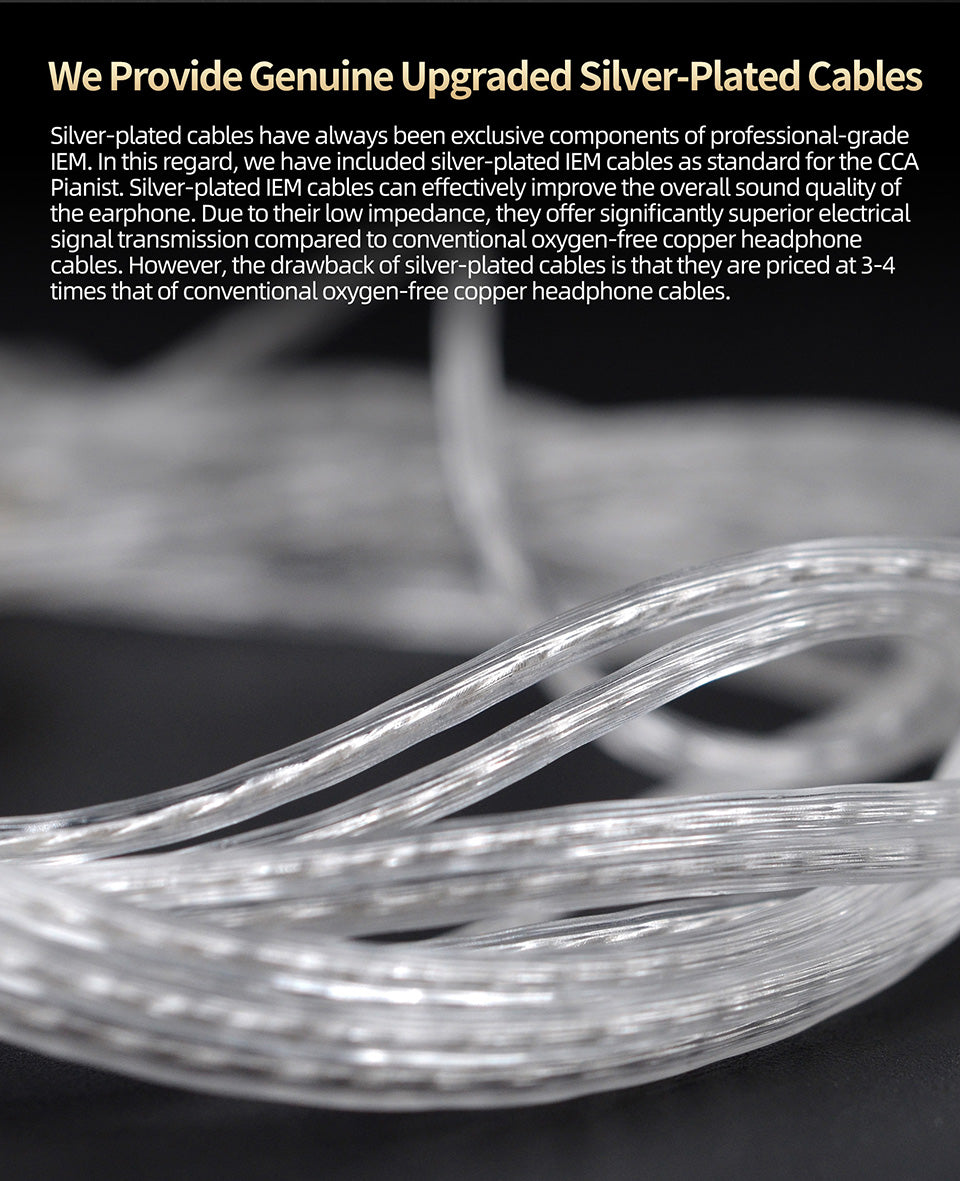 CCA Pianist silver-plated IEM cable for improved signal transmission