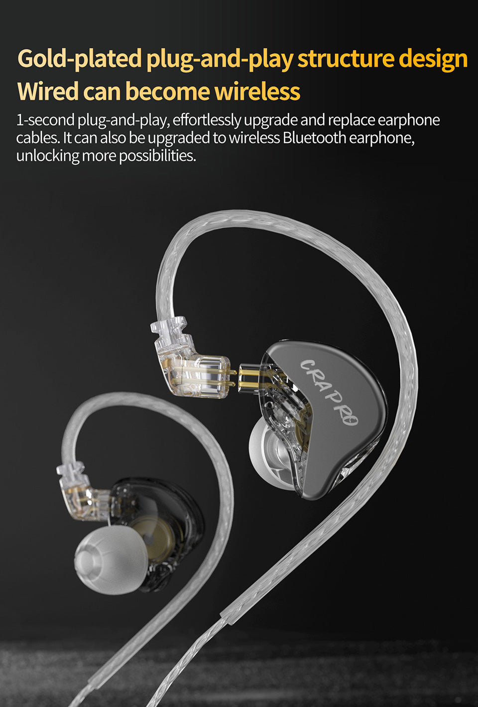 CRA Pro ergonomic in-ear earphones lightweight comfortable fit