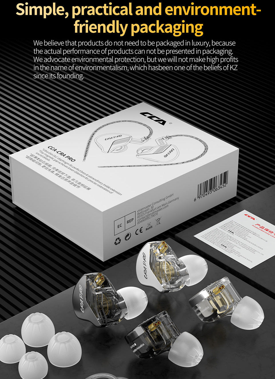 CRA Pro premium metal-resin housing durable earphones